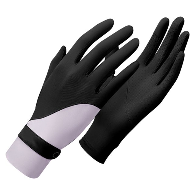 Guantes de protección solar de seda de hielo de verano estilo empalmado Hukapapa UPF50+ con pantalla táctil y fugas en los dedos, guantes transpirables para conducir, negros