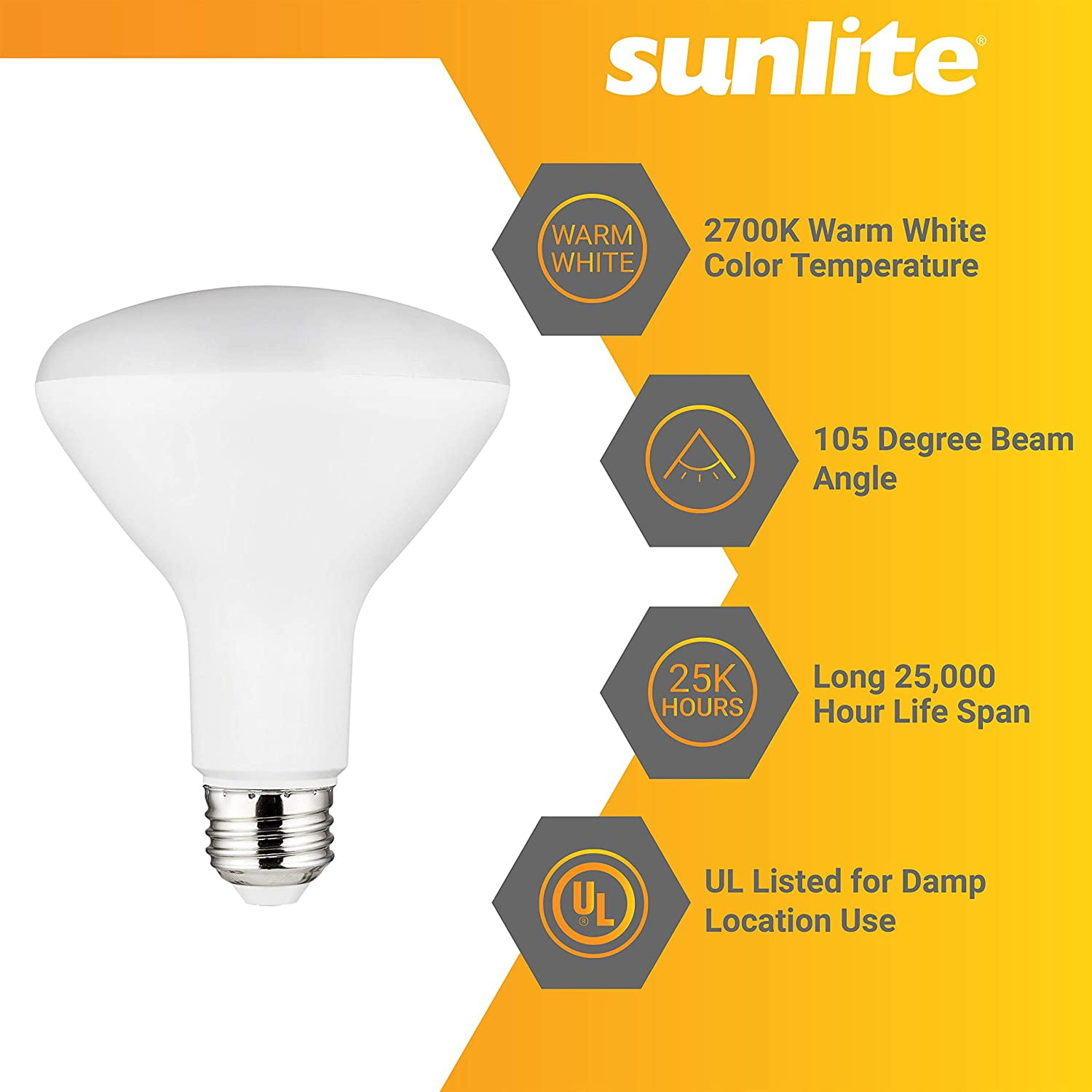 Sunlite LED BR30 Recessed Light Bulb, 10.5 Watts (65W Equivalent), Medium E26 Base, Dimmable,UL Listed, 2700K Warm White, 6-Pack