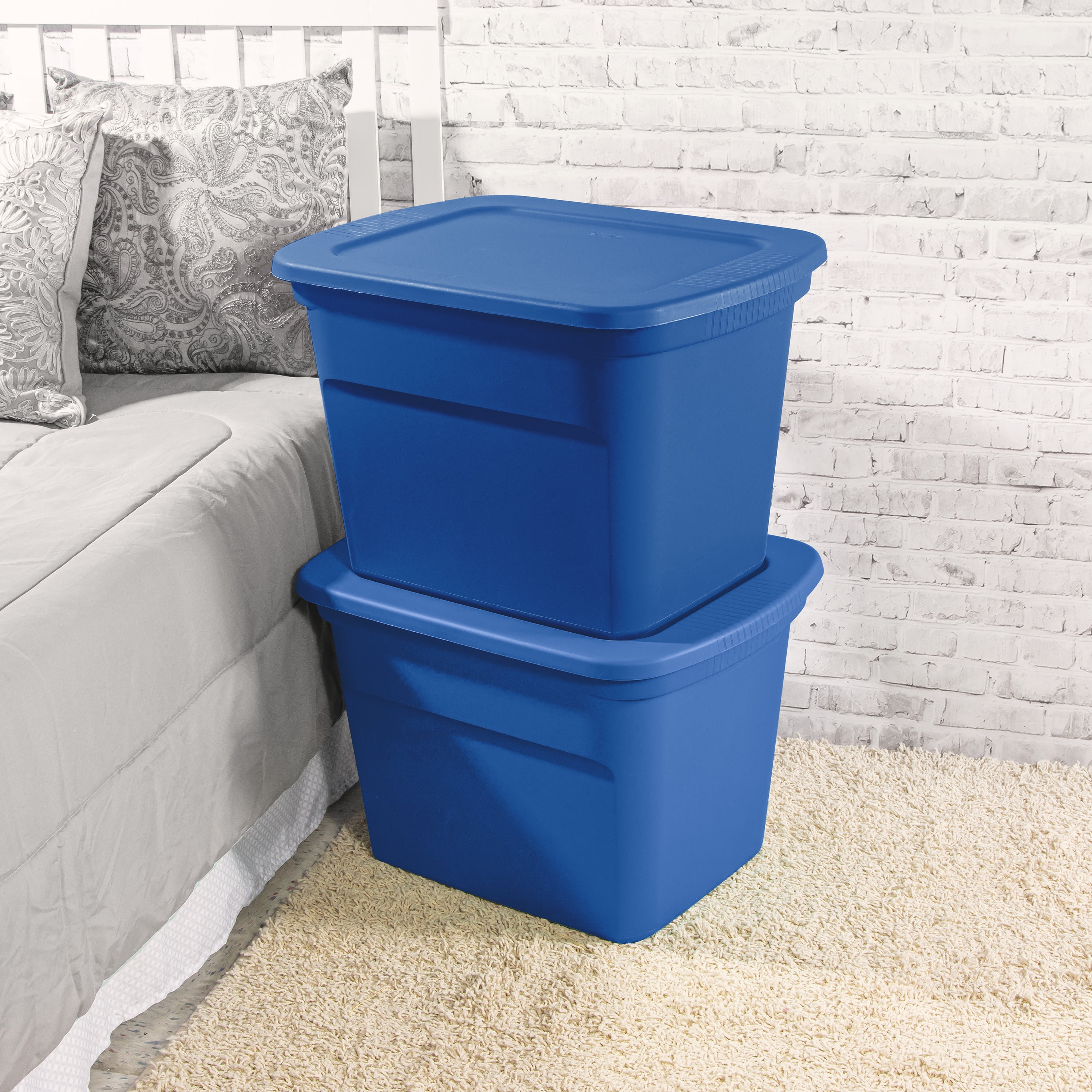 18 Gal. Plastic Durable Storage Bin with Lid in Blue (6-Pack) bin-387 - The  Home Depot