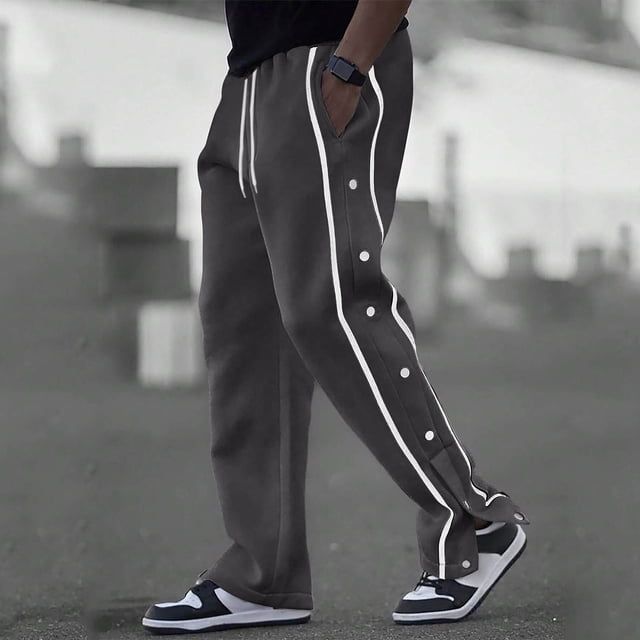 Mceream Mens Sweatpant Striped Side Button Closure Split Wide Leg Pants Drawstring Elastic Waist Sport Trouser Pants Para Hombre Para El Frio Dark Gray XXL