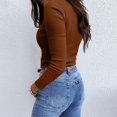 thumbnail image 7 of Qwertyu Women's Long Sleeve Shirts Stretch Square Neck Ribbed Slim Fitted Casual Basic Tops Tee Ginger 3XL, 7 of 7