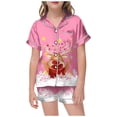 thumbnail image 1 of WEAIXIMIUNG Girls' Christmas Printed Pajamas Short Sleeved Button Top Shorts Home Pajamas Set 8-9 Years, 1 of 4