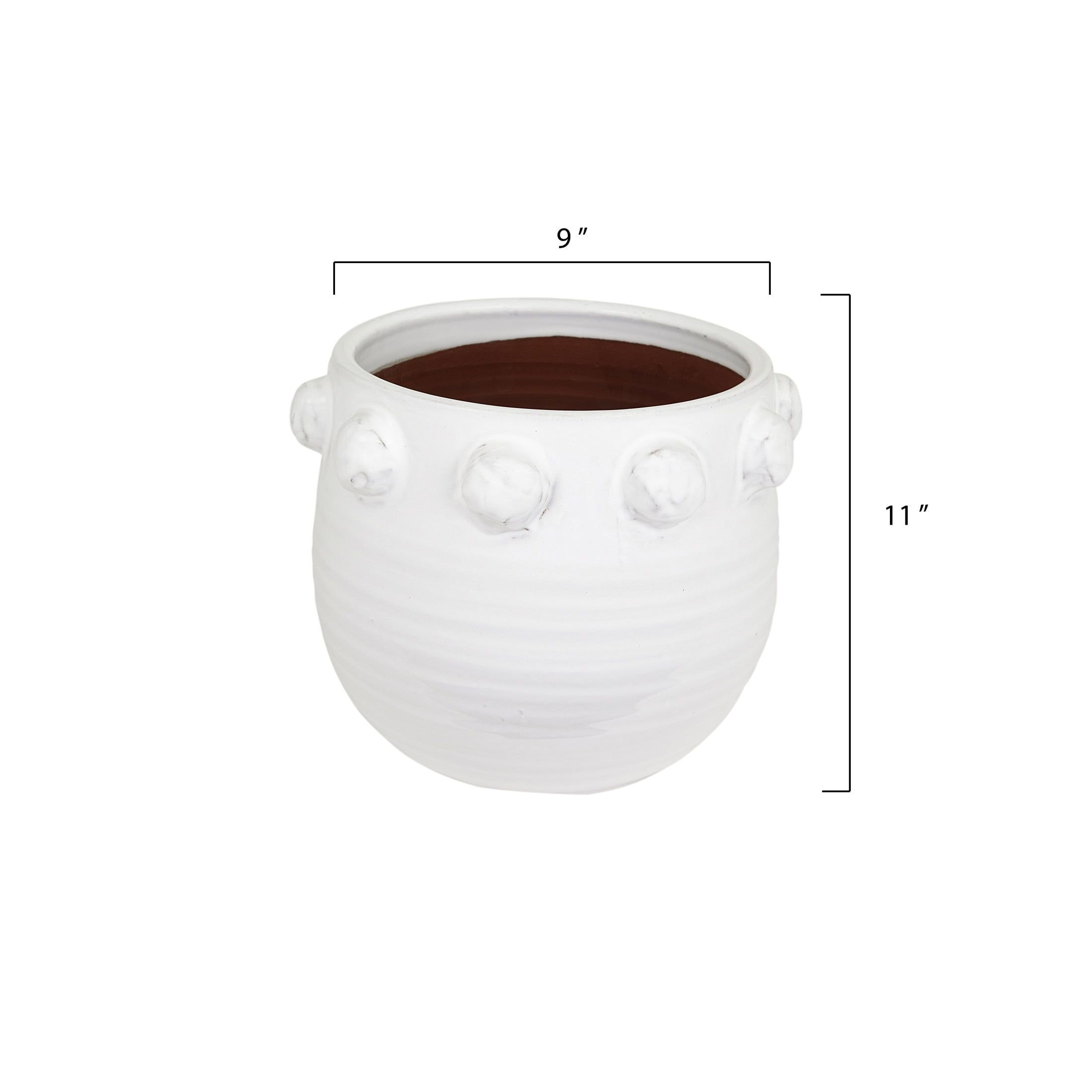 Creative Co-Op Round Terra-cotta Planter with Raised Dots Design, White