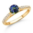 thumbnail image 2 of Gem Stone King 10K Yellow and White Gold Blue Mystic Topaz and White Lab Grown Diamond Engagement Solitaire Ring (0.68 Cttw, Round 5MM, Gemstone, Available in Size 5, 6, 7, 8, 9), 2 of 4