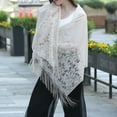 thumbnail image 3 of Lace Hollow Tassel Shawl Elegant Dress Shawl for Party,White, 3 of 10