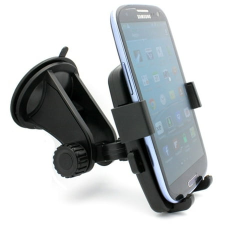 Easy Mount Rotating Car Windshield Phone Holder Cradle Stand Window Glass Dock Suction Black QQZ for Huawei Ascend XT, Google Nexus 6P, Mate 9, Union, Vision 3 LTE - Kyocera DuraForce Pro
