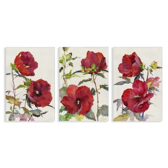 Stupell Industries Traditional Red Poppies Plants & Flowers Painting Wrapped Canvas Art Print Wall Art, 16 x 24, Set of 3