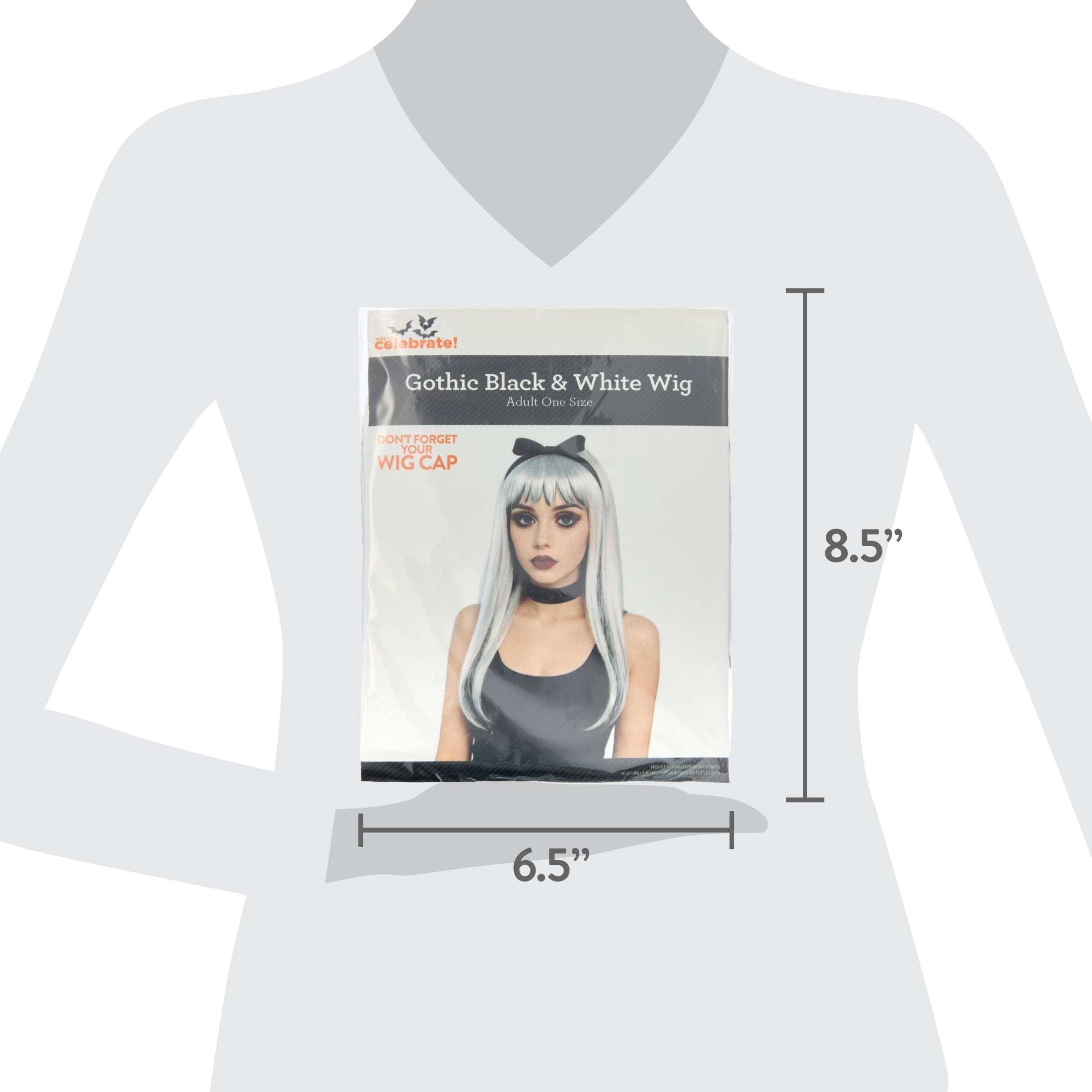 Gothic Wig Costume Accessory for Adults, Black and White, Halloween by Way To Celebrate