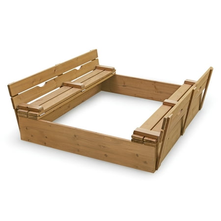 Badger Basket Covered Convertible Cedar Sandbox with Two Bench Seats