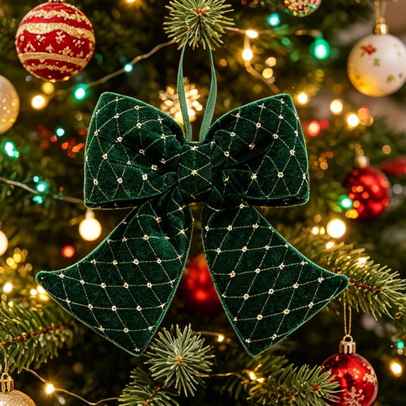 Ynsdnzl Velvet Christmas Bow 23CM, Red or Green, Full Three‑Dimensional Shape, Tree Topper, Wreath, Gift Box, Door, Party, Holiday Decor