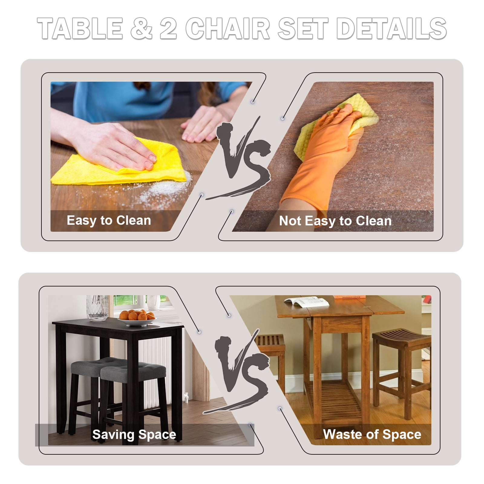 Nathaniel Home, 3 Piece Dining Table Set, Counter Height Dining Sets, Table and Chairs Set, Rectangle Table and Upholstered Chairs, for Kitchen, Oak