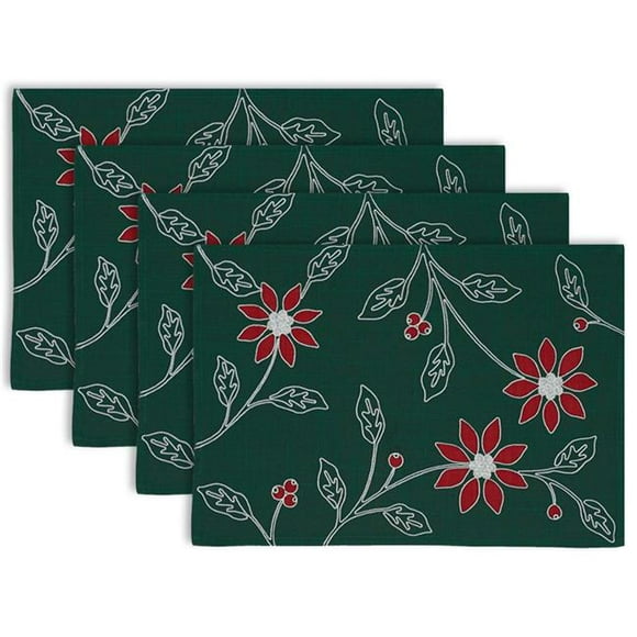 Design Imports CAMZ35764 Poinsetta Embroidered Placemat Set - Set of 4
