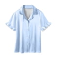 thumbnail image 5 of Girl's Silk Satin Loungewear Set 3Pcs Short Sleeve Button-Down Shirts with Shorts and Pants Lounge Sets Lightweight Summer Casual Outfits, 5 of 6