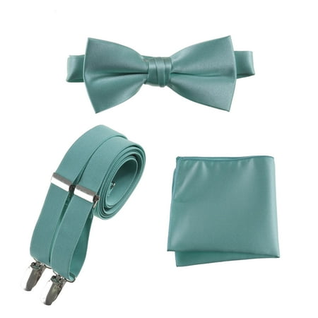 

Mens Pre-tied Bow Tie Adjustable Stretch Suspender and Pocket Square Sets