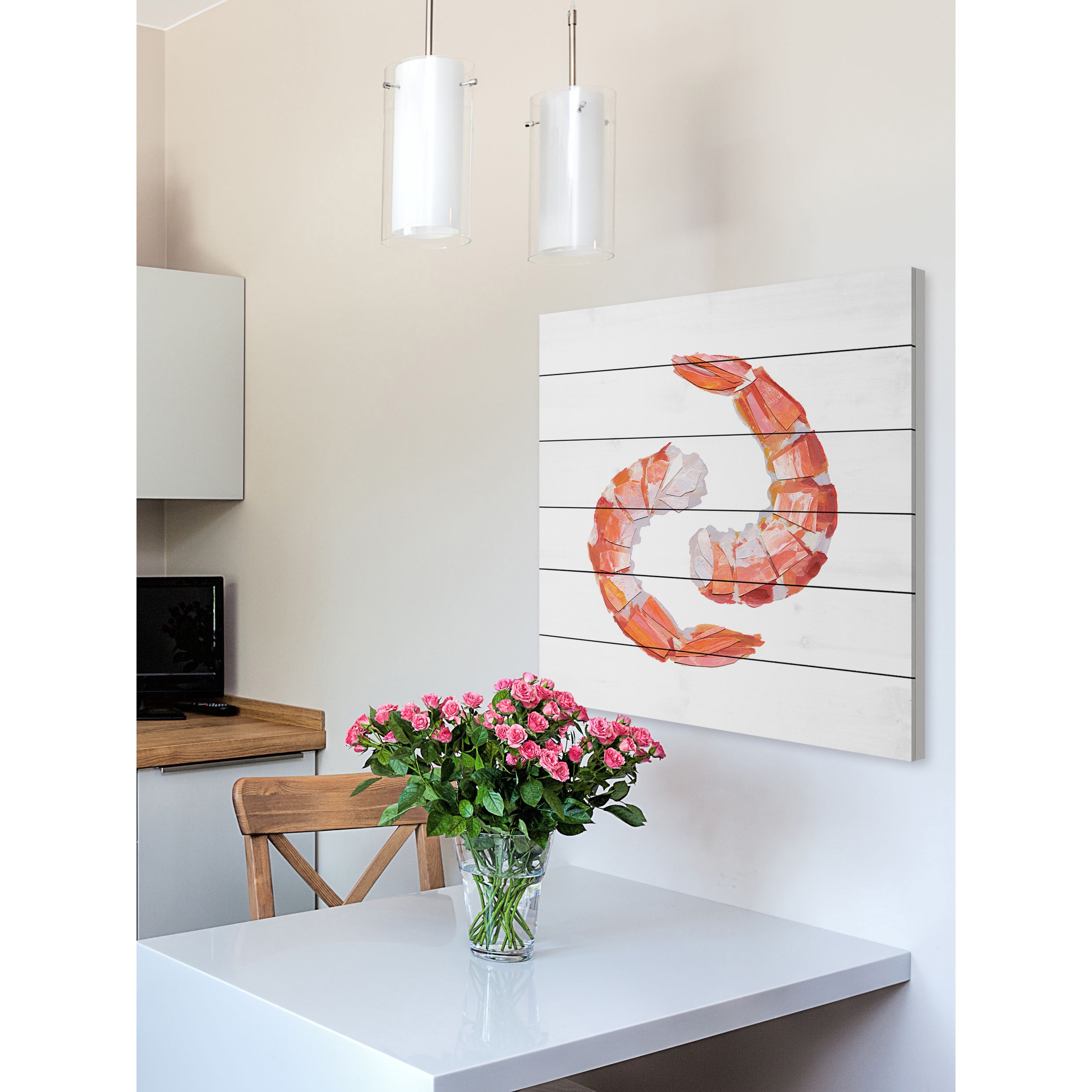 "Crevette Duo" Painting Print on White Wood