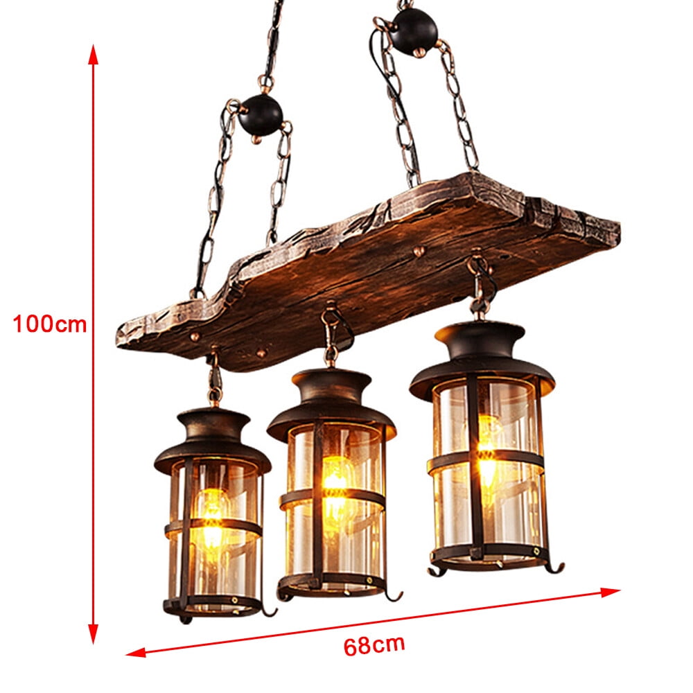 110V 40W 3-Light Cylindrical Farmhouse Loft Rustic Chandelier Wood Pendant Ceiling Light Fixture Lamp for Homes, Bars, Cafes, Restaurants