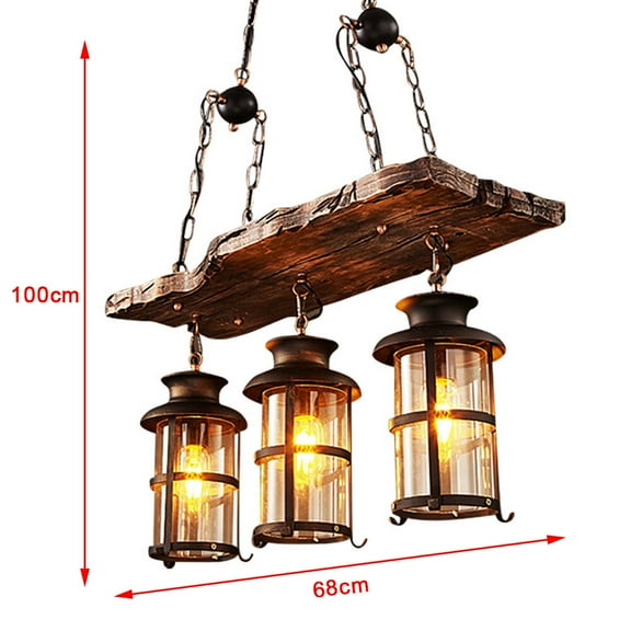 3-Light Farmhouse Loft Rustic Chandelier Wood Pendant Ceiling Light Fixture Lamp