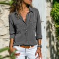 thumbnail image 2 of Women Button Blouse Long Sleeve Pure Color Loose Shirt with Collar All-match Tops, 2 of 2