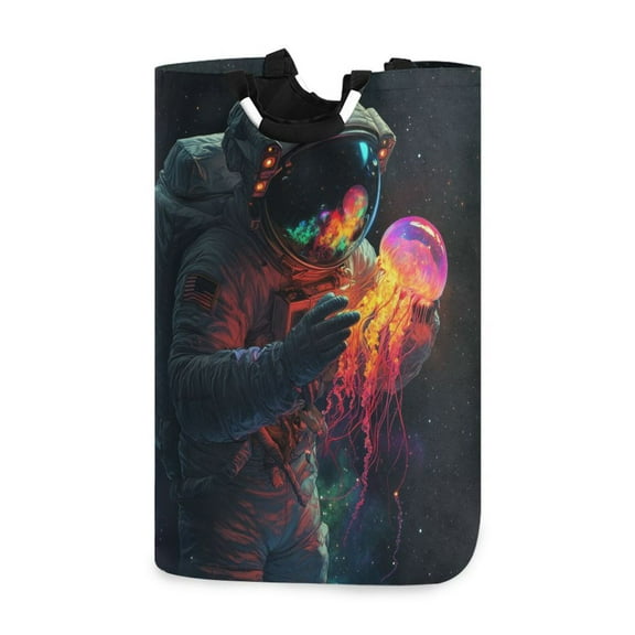 Yayeee Freestanding Laundry Hamper with Handle Collapsible Large Storage Basket for Clothes, Black Astronaut