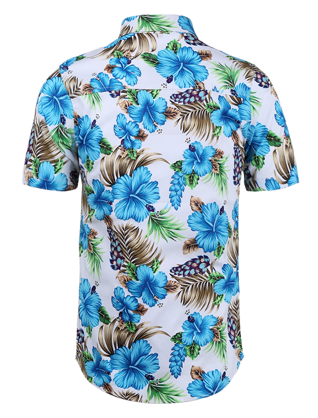 Men Point Collar Button Down Floral Summer Hawaiian Shirts White ...