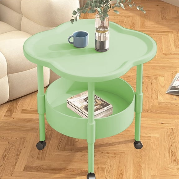 Fmxomd Side Table with Wheels 2-Tier Modern End Table Living Room Plastic Mobile Sofa Side Table - Small Night Stand Bedroom - Green
