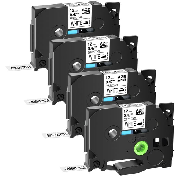 GREENCYCLE 4PK Compatible for Brother P-touch Black on White Fabric Iron-on Label Tape 12mm 3m TZ TZe TZe-FA231 TZ-FA231 for Cloth Textures