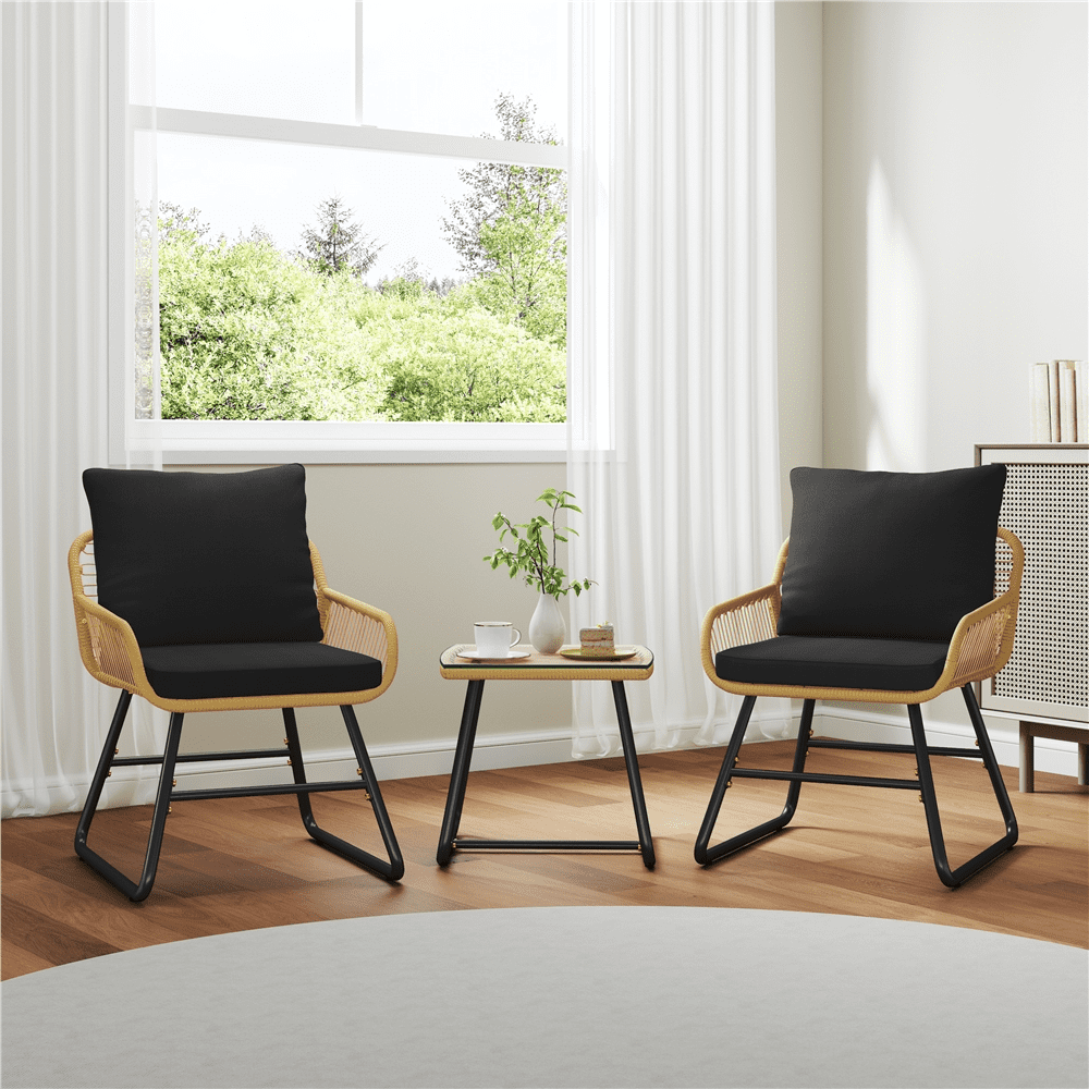 Renwick 3-Piece Patio Bistro Set with Wicker Rattan Chairs and Table, Tan/Black