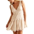 thumbnail image 4 of Women's Lace for Mini Dress Slip Dress V-Neck Summer Y2k Ruffle Hem Flowy Swing Boho Short Dresses L, 4 of 10