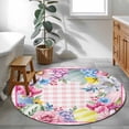thumbnail image 4 of Easter Round Area Rugs Collection 3.3', Watercolor Eggs Floral Leaves Botanical Pink Plaid Non Slip Indoor Circular Throw Runner Rug Floor Mat Carpet for Living Room Dining Table Bedroom Nursery, 4 of 9