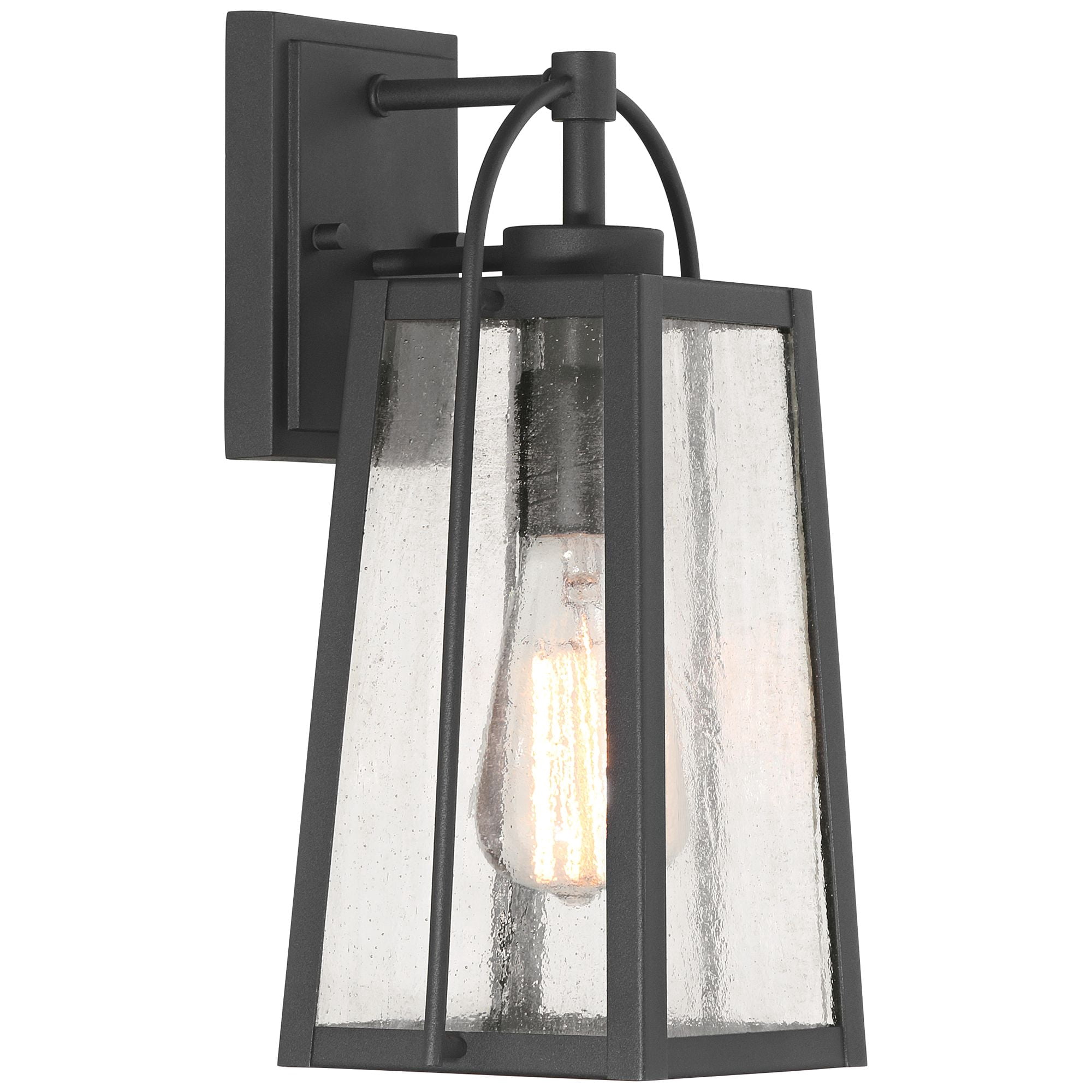 Possini Euro Design Woodley 13" High Modern Outdoor Wall Light Fixture Mount Porch House Set of 2 Sand Black Aluminum Glass Shade
