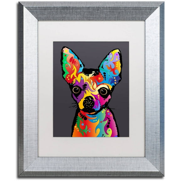 Trademark Fine Art "Chihuahua Dog Grey" Canvas Art by Michael Tompsett, White Matte, Silver Frame