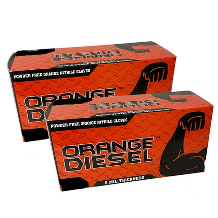 

The Orange Diesel Orange Nitrile Powder Free Disposable Gloves 6 mil Diamond Textured Size Large 2 Boxes
