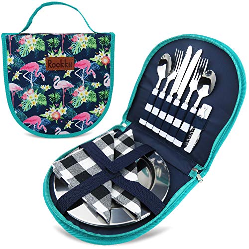 Camping Utensils, 11 Pcs Mess Kit, Stainless Steel Travel Utensils With