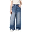 thumbnail image 5 of YUANxueke Girls High Waist Jeans Fashion Straight Wide Leg Denim Pants Casual Fall Winter Outfit Trousers, 5 of 8