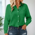 thumbnail image 2 of Splozh Blouses for Teens Women Casual Fashion Solid Color Lapel Long Sleeve Shirt Single Casual Shirt Top with Pockets Green,S, 2 of 9