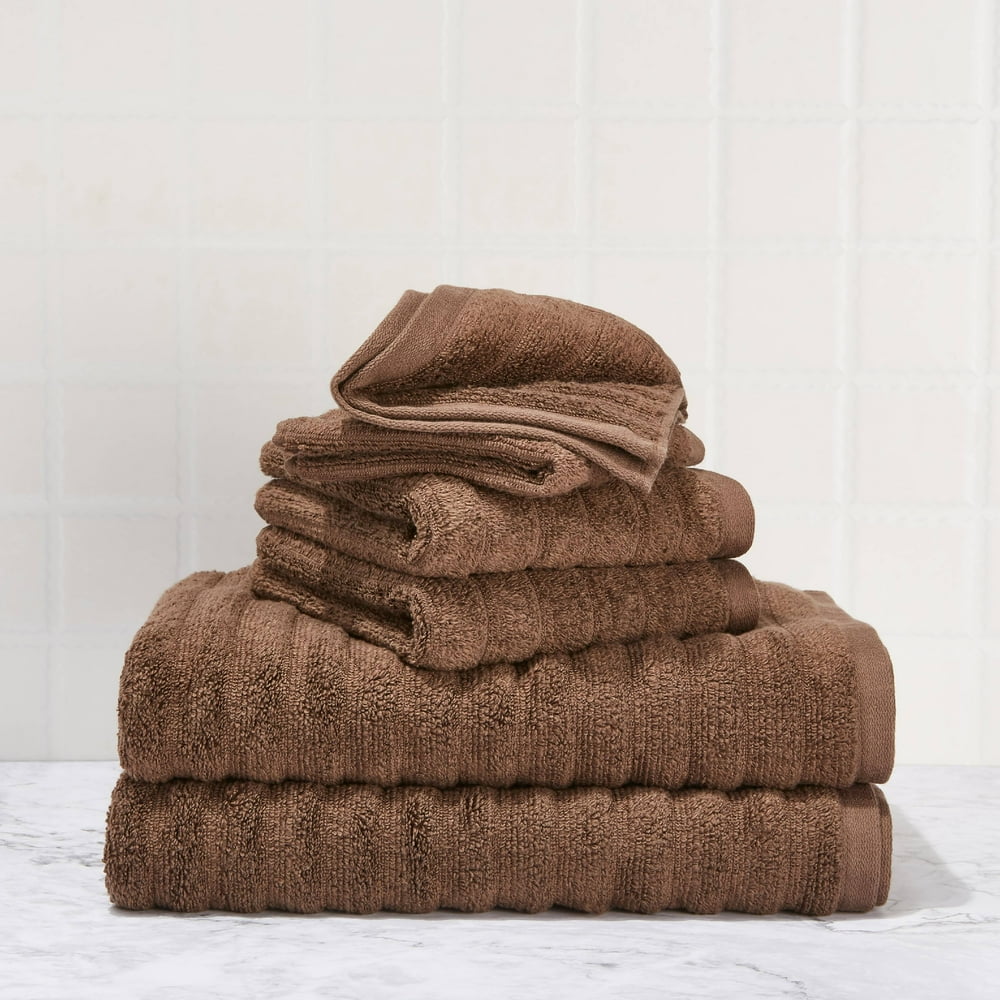 Mainstays Performance Textured 6Piece Bath Towel Set Brown Basket