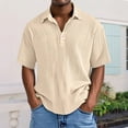 thumbnail image 2 of WTOBBY Men's Casual Short-Sleeve Shirt with Collar and Buttons Solid Color, Lightweight, Breathable, and Versatile Stylish Top for Men, Perfect for Business, Casual,Beige L, 2 of 6