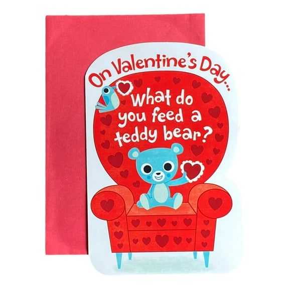 Valentine's Day Greeting Card for Kids - On Valentine's Day... What do you feed a teddy bear?; Bear