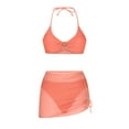 thumbnail image 6 of WREESH Womens Bikini Set with Swim Skirt Bathing Suit Mini Wrap Skirt Beach Cover Up Fashion Solid Color Bikini Split Swimwear Three Piece Set Orange, 6 of 6