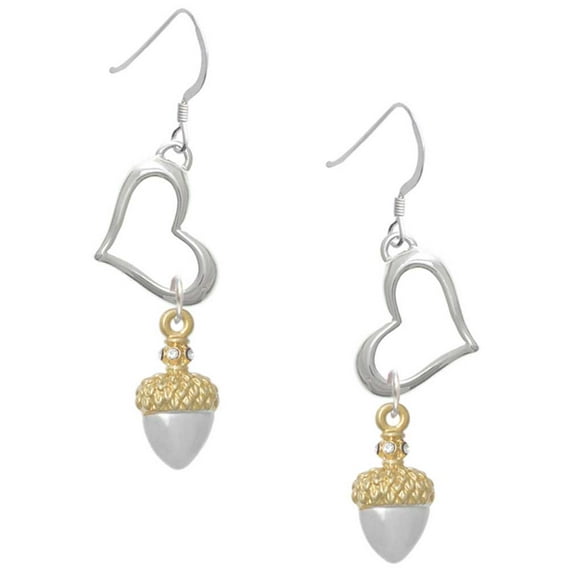 Delight Jewelry Two-tone Small Acorn with Crystals Open Heart French Earrings
