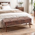 thumbnail image 2 of HOMCOM PU Upholstered End of Bed Bench with Button Tufted for Bedroom Brown, 2 of 10