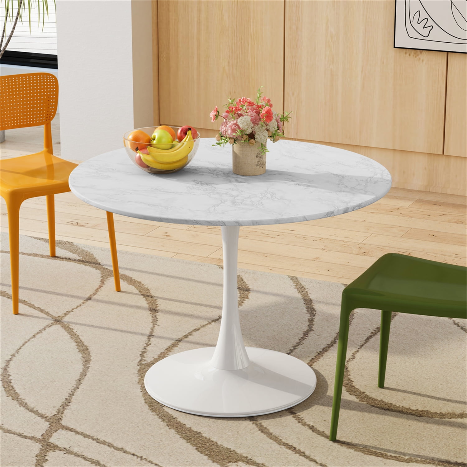 42.12" Dining Table, Modern Round Dining Table with Printed White