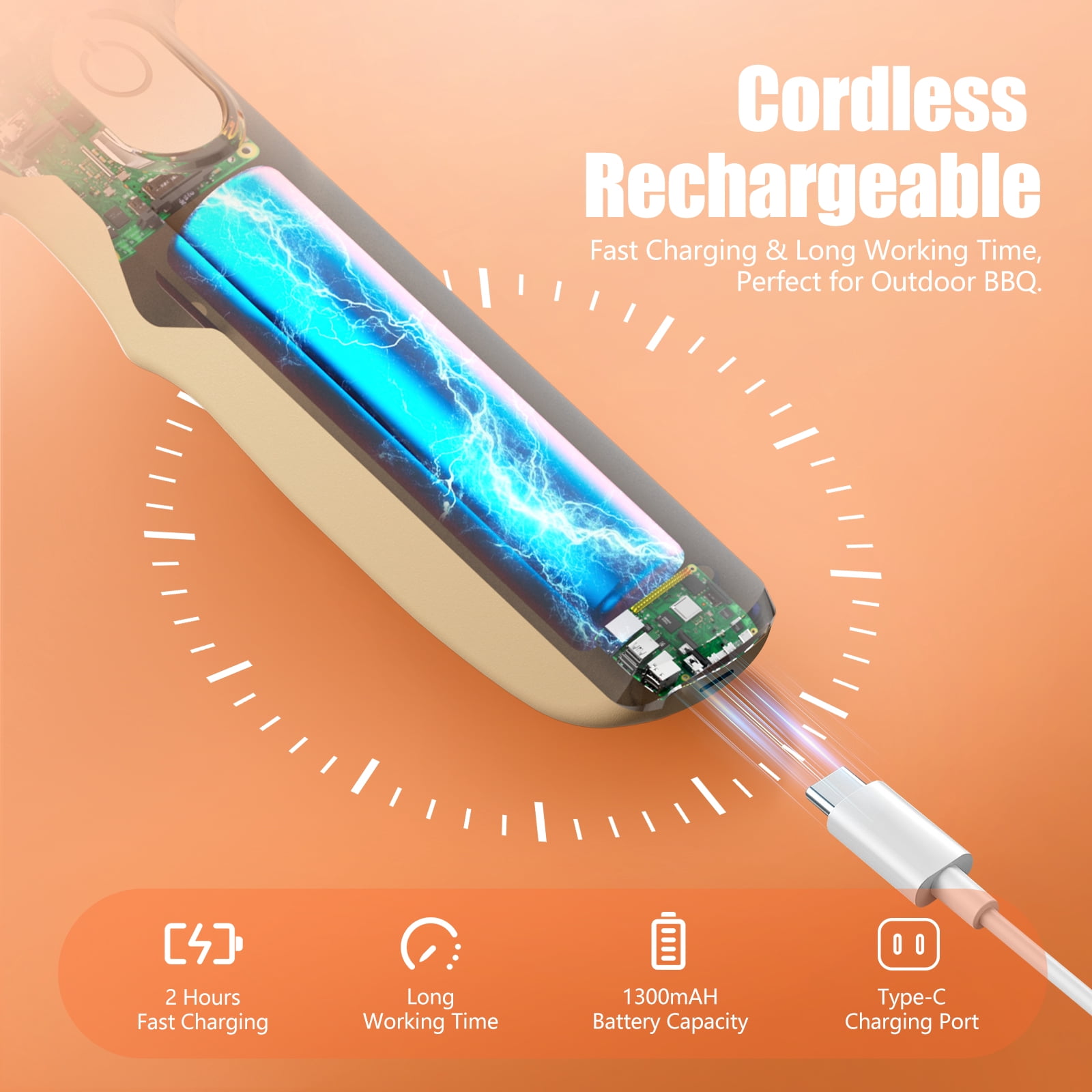 BBQ Grill Brush Cordless, 700 RPM Electric Grill Cleaner with Stainless Steel Brush, Rechargeable Outdoor Grill Cleaning Tool (Brown)