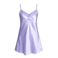 thumbnail image 5 of Women's Satin Mini Chemise Nightgown Spaghetti Strap Lace V Neck Soft Loose Fitting Summer Night Sleep Dress Purple One Size, 5 of 7