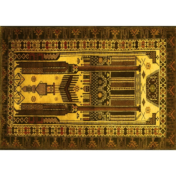 Ahgly Company Machine Washable Indoor Rectangle Persian Yellow Traditional Area Rugs, 5' x 7'