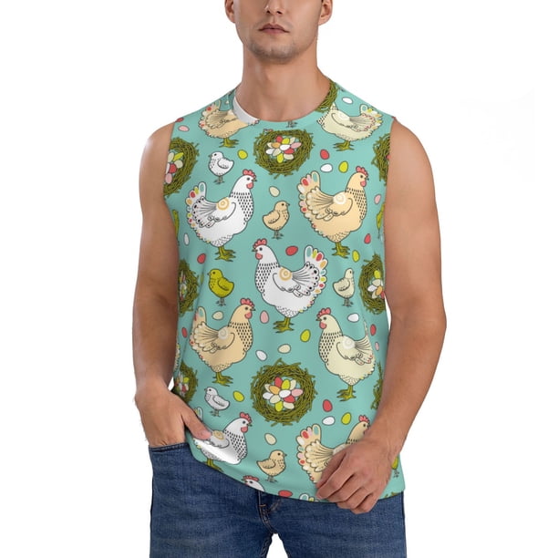 Balery Chicken Laying Eggs Camisetas sin mangas para hombre, absorbe la humedad y protege contra el mal olor.-Medium