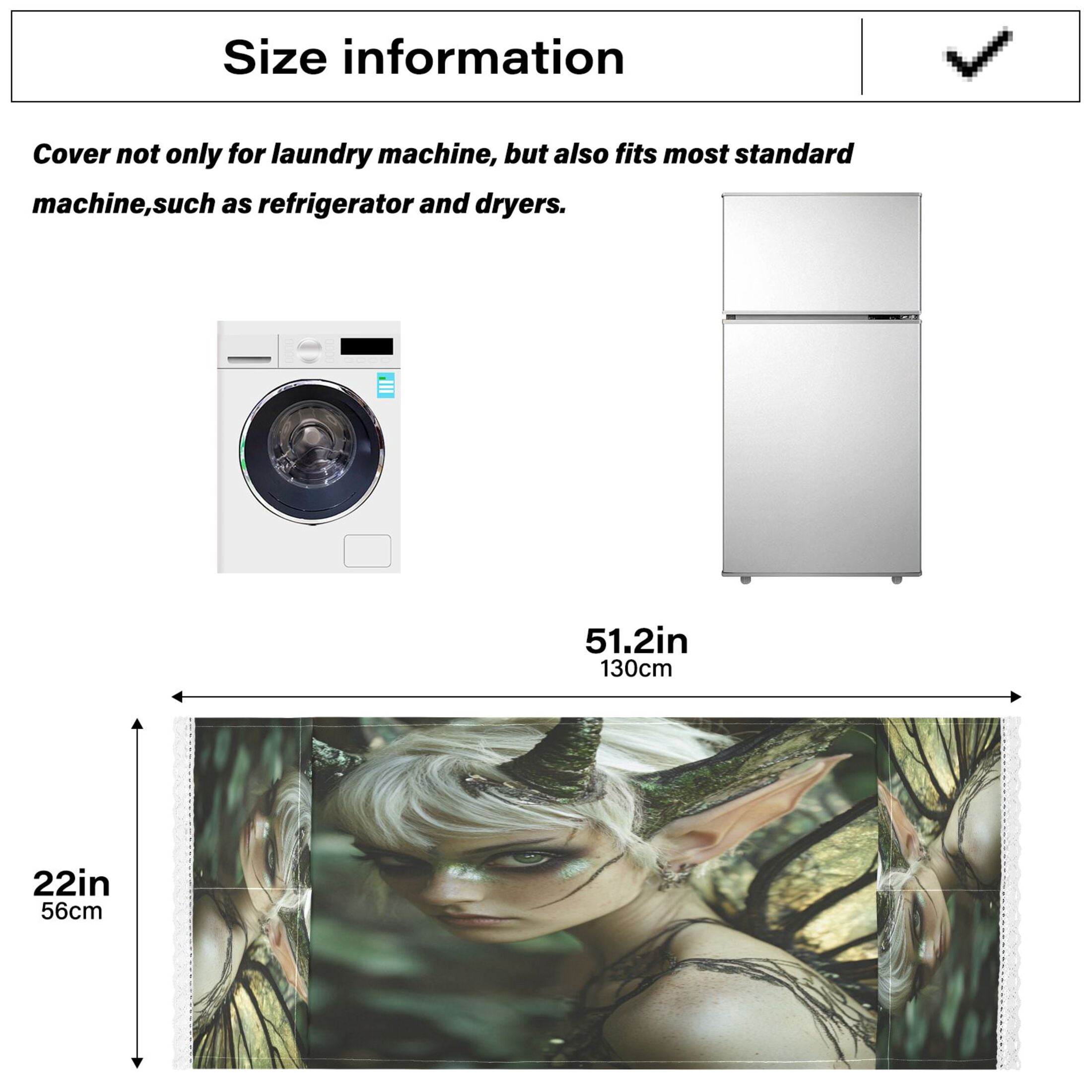 Demon Tinkerbell ElfWasher and Dryer Covers Dust-Proof and Oil Resistant Fridge Cover with 4 Storage Pockets Washing Machine Top Cover for Laundry Kitchen Home 51.2 x 22 In
