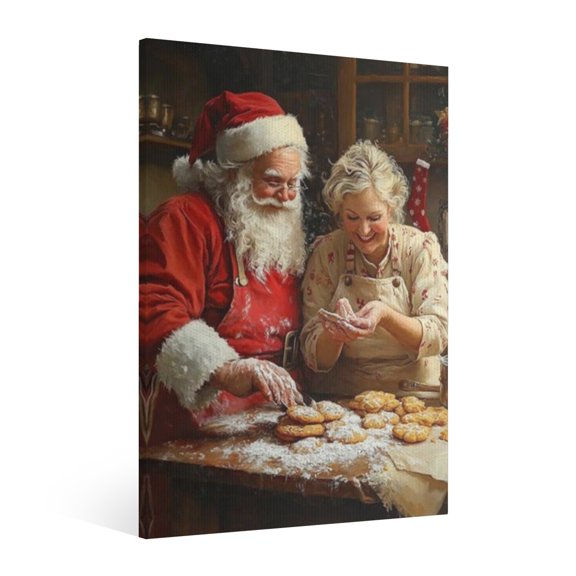 Vintage Christmas Santa Claus and Mrs. Christmas Wall Art Paint - Xmas Festive Winter Holiday Christmas Wall Decor Canvas for Living Room Kitchen Bathroom Home Bedroom Decor Framed