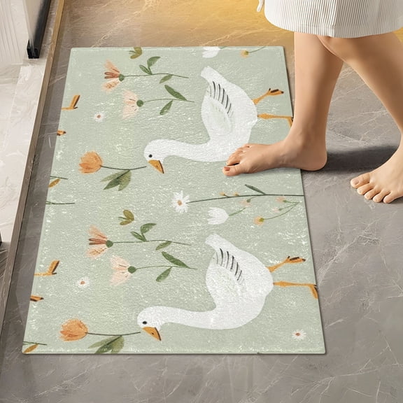 Toilet Rug Rectangle Bathroom Rugs Non-Slip Soft Plush Machine Washable Contour Bath Mat Gooses with Flowers 24x16