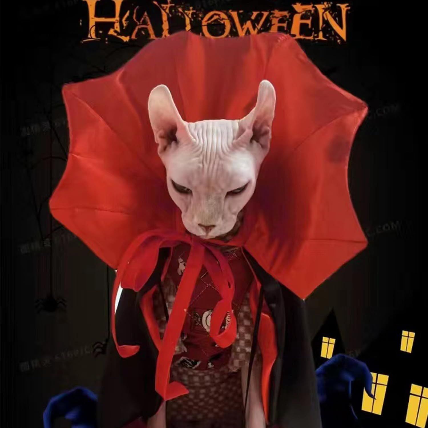 Pet Halloween Vampire Costume Cloak, Soft Breathable Satin Pet Outfit with Adjustable Neck Strap, Cute Cosplay Clothes for Small Medium Dogs Cats Party Photo Props